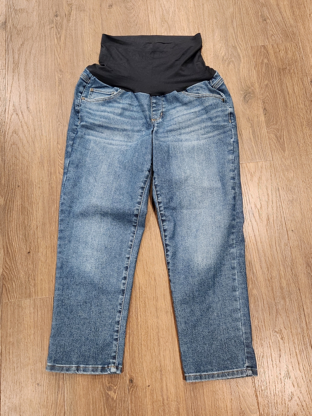 Maternity Straight-Leg Jeans with Belly Panel - Blue Denim